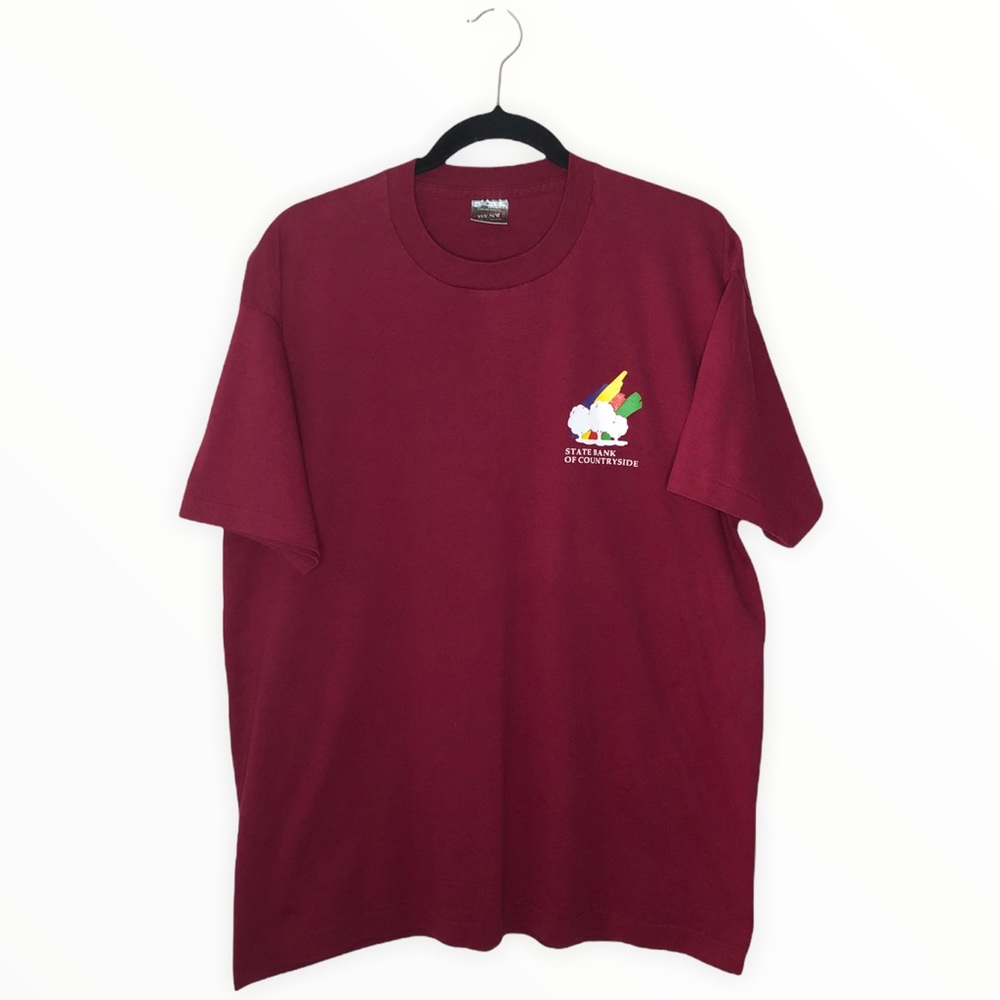 Vintage 90s Single Stitch Maroon State Bank Of Countryside T-Shirt Sz XL